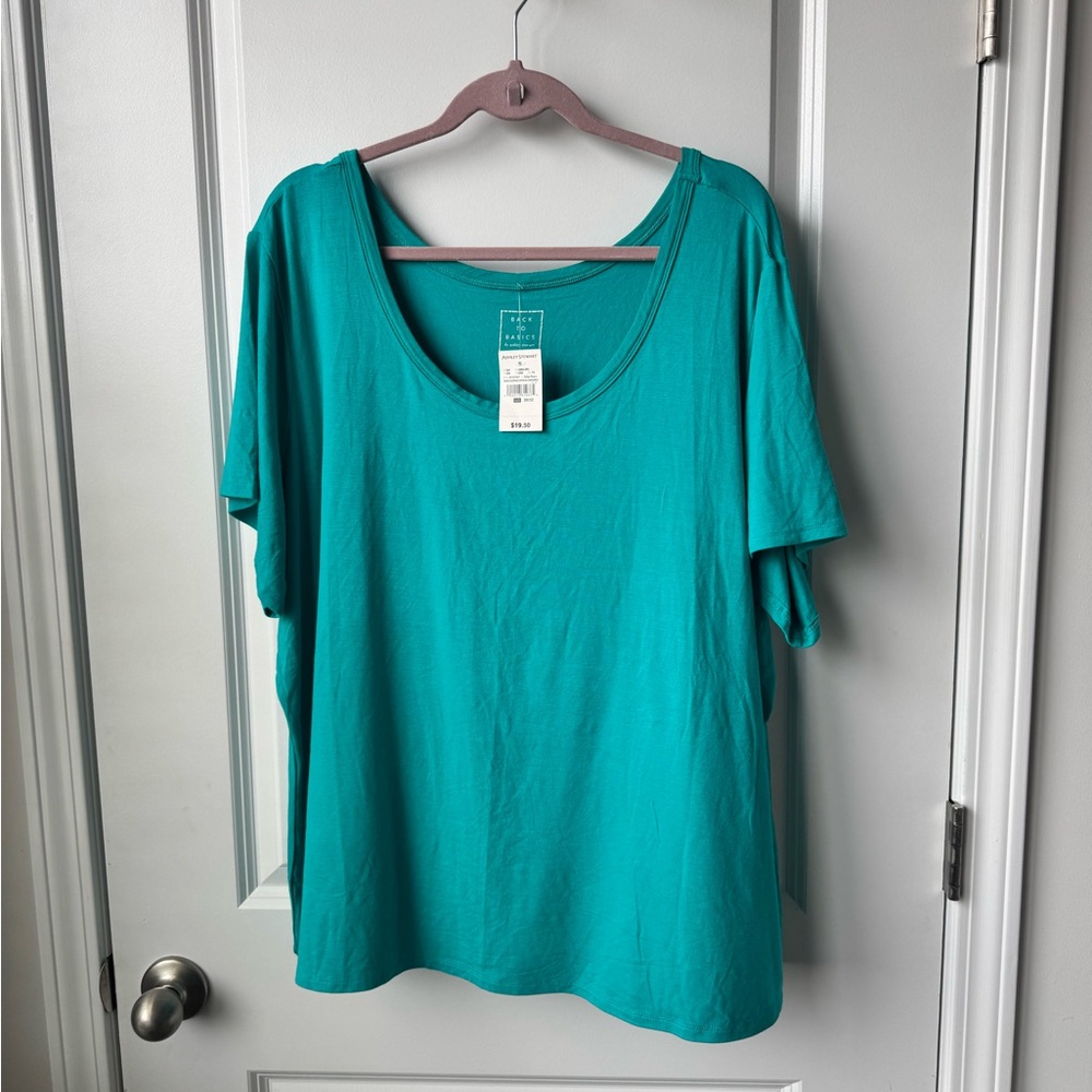 Ashley Stewart Scoop Neck Back to Basics Tee - Teal 30/32 NWT